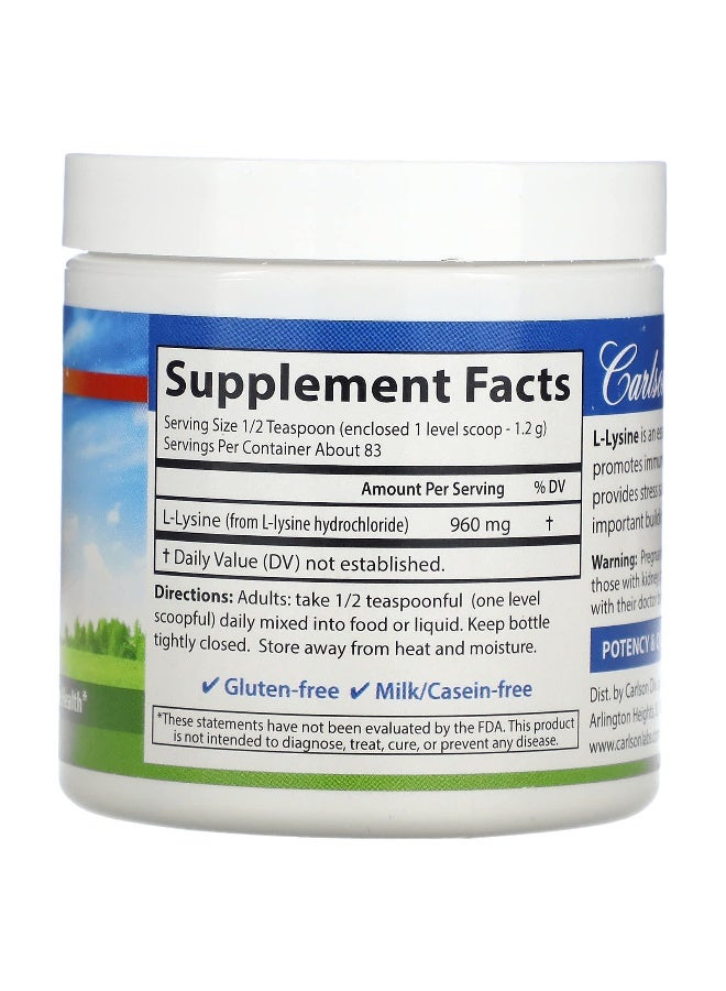 Carlson Carlson, L-Lysine Powder, 960 mg, 3.53 oz (100 g)  - Image 2