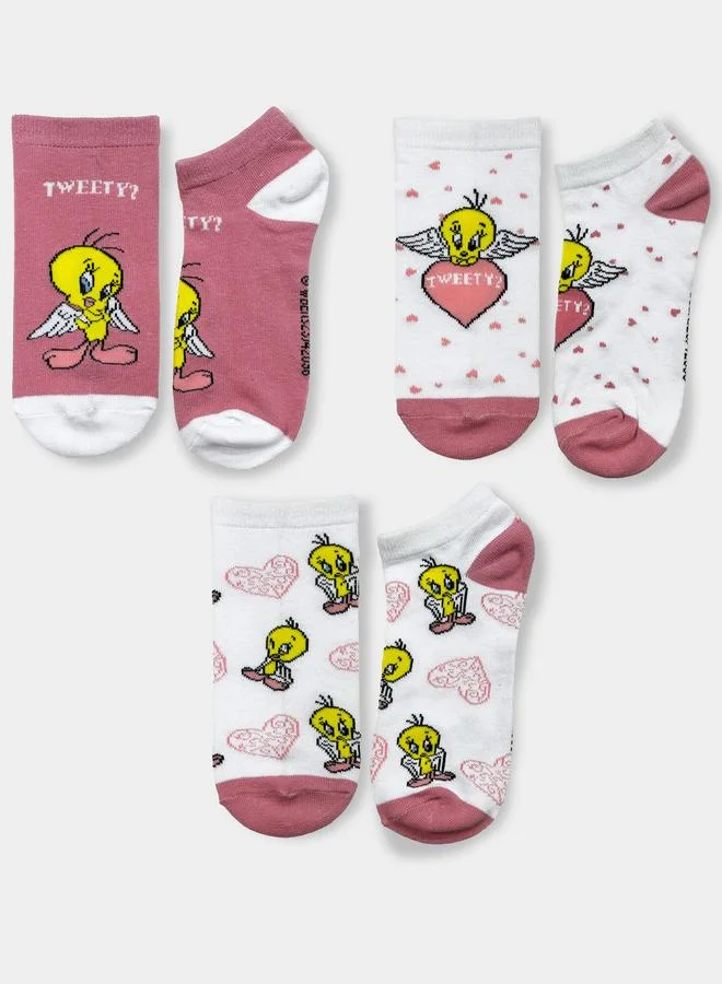 لوني تونز ثلاث جوارب مطبوعة بطول الكاحل