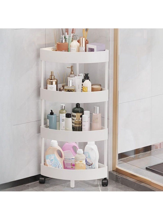 RollsTimi  4 Tier White Corner Shelf with Wheels Corner Storage Rack Plastic Corner Shelves for Living Room Bathroom Kitchen Corner Storage Shelf Bookshelf - Image 1