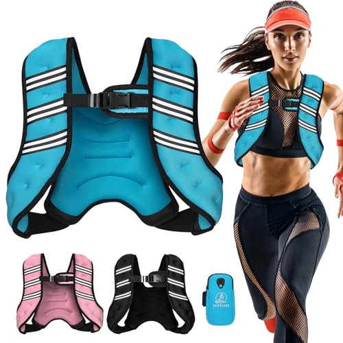 Top tasta Weighted Vest for Women Men, 6lb/8lb/12lb/16lb/20lb/25lb/30lb Adjustable Weight Vest with Reflective Stripes for Workout, Strength Training, Running, Fitness, Muscle Building, Weight Loss, Rucking Vest With Phone Pouch(Blue, 12lb) - Image 1