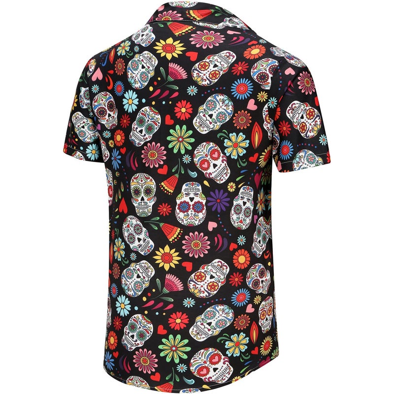 KYKU Sugar Skull Shirts for Men Soft Button Down Shirt Halloween, Colourful, L - Image 5