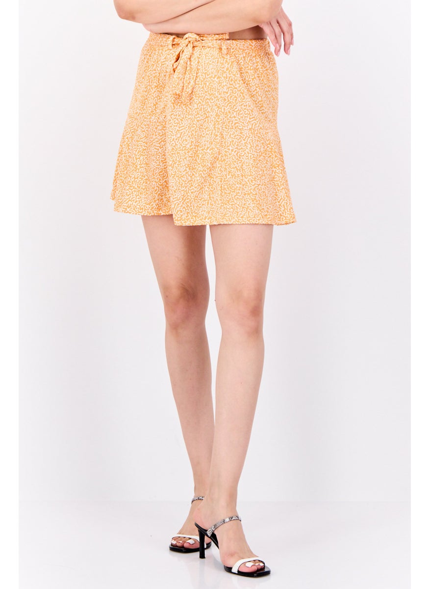 Lefties Women Allover Print Mini Skirt, Orange Combo  - Image 1