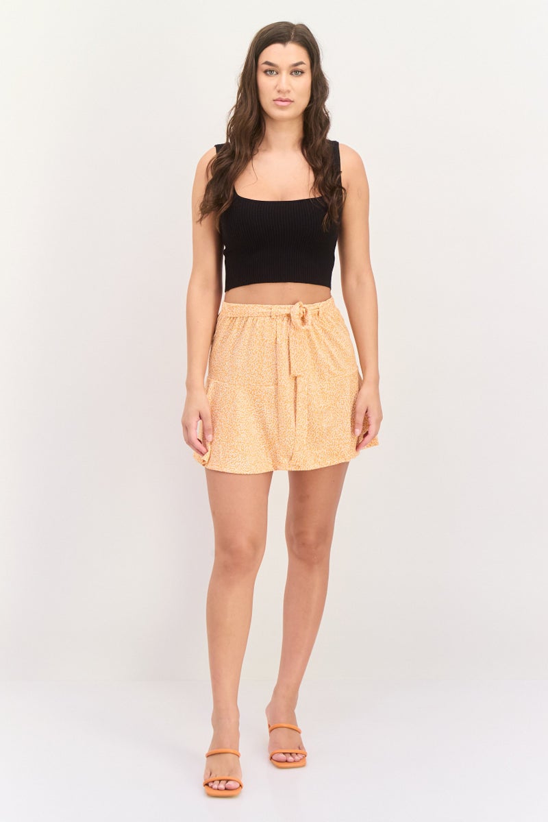 Lefties Women Allover Print Mini Skirt, Orange - Image 4