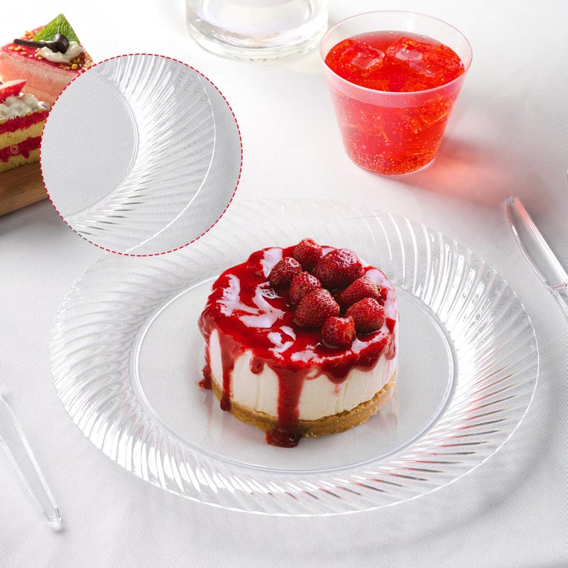 FOCUSLINE 10 Inch Clear Plastic Plates, 100 Count Disposable Heavy Duty Dinner Plates, Premium Hard Plastic for Weddings, Parties & Events - Image 4