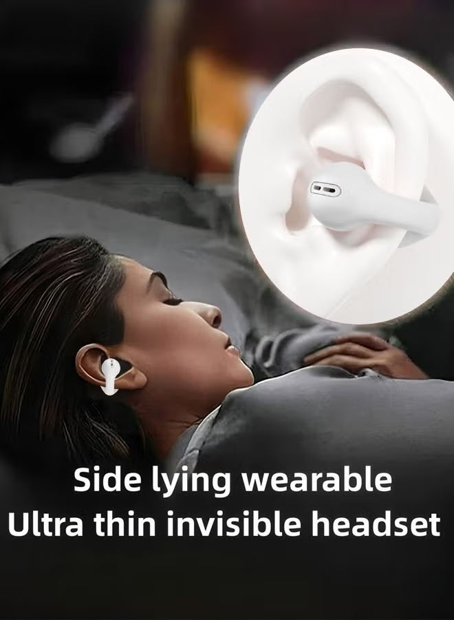 Ear clip-on bone conduction headphones, lightweight and comfortable, with a secure fit, detachable ear clips, Bluetooth 5.3, 360° panoramic sound, call noise reduction, ultra-long battery life of 68 hours, IPX4 waterproof (white) - Image 4