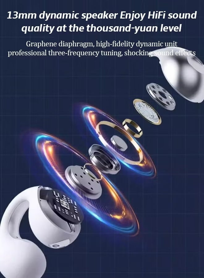Ear clip-on bone conduction headphones, lightweight and comfortable, with a secure fit, detachable ear clips, Bluetooth 5.3, 360° panoramic sound, call noise reduction, ultra-long battery life of 68 hours, IPX4 waterproof (white) - Image 3