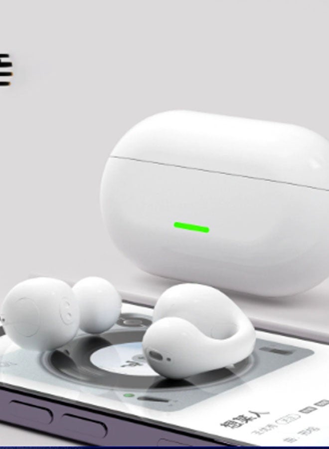 Ear clip-on bone conduction headphones, lightweight and comfortable, with a secure fit, detachable ear clips, Bluetooth 5.3, 360° panoramic sound, call noise reduction, ultra-long battery life of 68 hours, IPX4 waterproof (white) - Image 2
