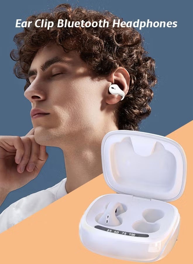 Ear clip-on bone conduction headphones, lightweight and comfortable, with a secure fit, detachable ear clips, Bluetooth 5.3, 360° panoramic sound, call noise reduction, ultra-long battery life of 68 hours, IPX4 waterproof (white) - Image 5