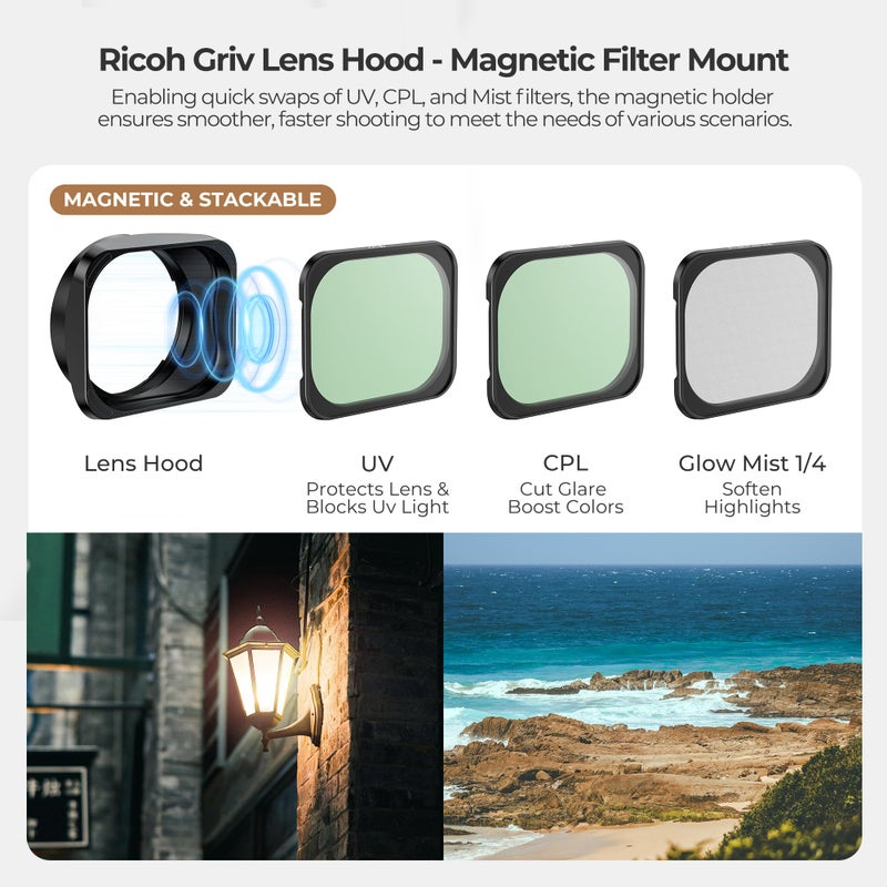 Freewell Lens Hood for Ricoh GRIV â€“ Magnetic & Stackable CPL, UV, and Mist Filters with Tempered Glass Protection. - Image 2