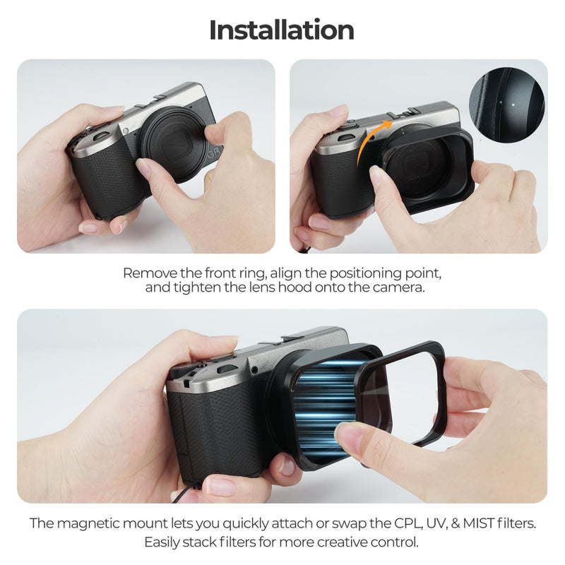 Freewell Lens Hood for Ricoh GRIV â€“ Magnetic & Stackable CPL, UV, and Mist Filters with Tempered Glass Protection. - Image 5