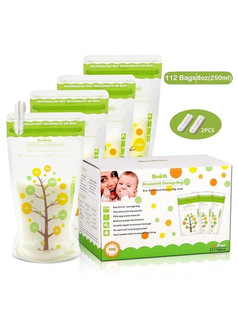 Breast Milk Bags, 112 Packs Capacity Safe Material Breastmilk Storage Collectors, 250ml Self-Standing Leak-Proof Design Breastfeeding Storage Fresh Bags for Baby Infants Newborn - Image 5