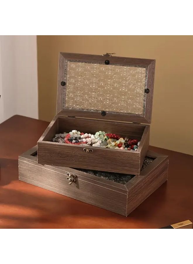 Heart Leaf Vintage Jewelry Box Model S Dark Brown Flip Top Lid Storage Organizer Gift - Image 1