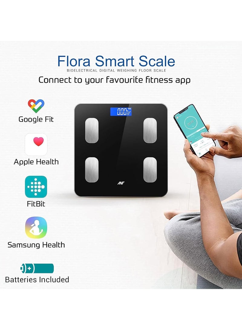 ANT الرياضات الإلكترونية ميزان ذكي فلورا | ميزان رقمي للحمام | دقة تصل إلى 0.1 كجم | مراقب الوزن الجسم والدهون | مؤشر كتلة العضلات | مراقب التركيبة الجسمية الإلكتروني بالبلوتوث | سعة 180 كجم | أسود - Image 3