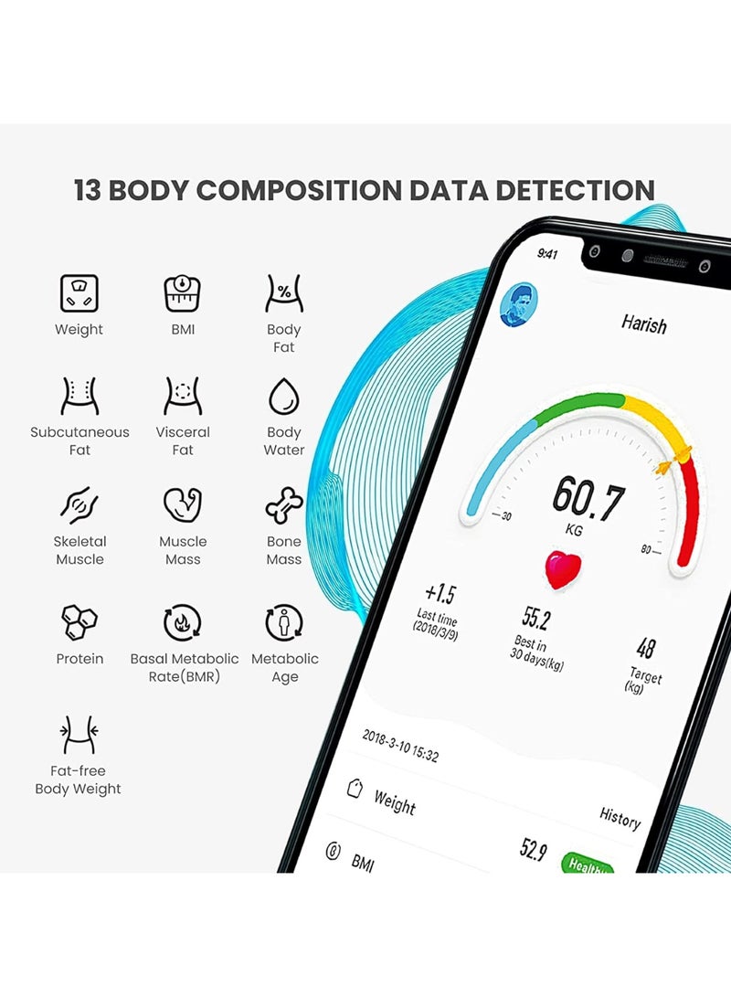 ANT الرياضات الإلكترونية ميزان ذكي فلورا | ميزان رقمي للحمام | دقة تصل إلى 0.1 كجم | مراقب الوزن الجسم والدهون | مؤشر كتلة العضلات | مراقب التركيبة الجسمية الإلكتروني بالبلوتوث | سعة 180 كجم | أسود - Image 5