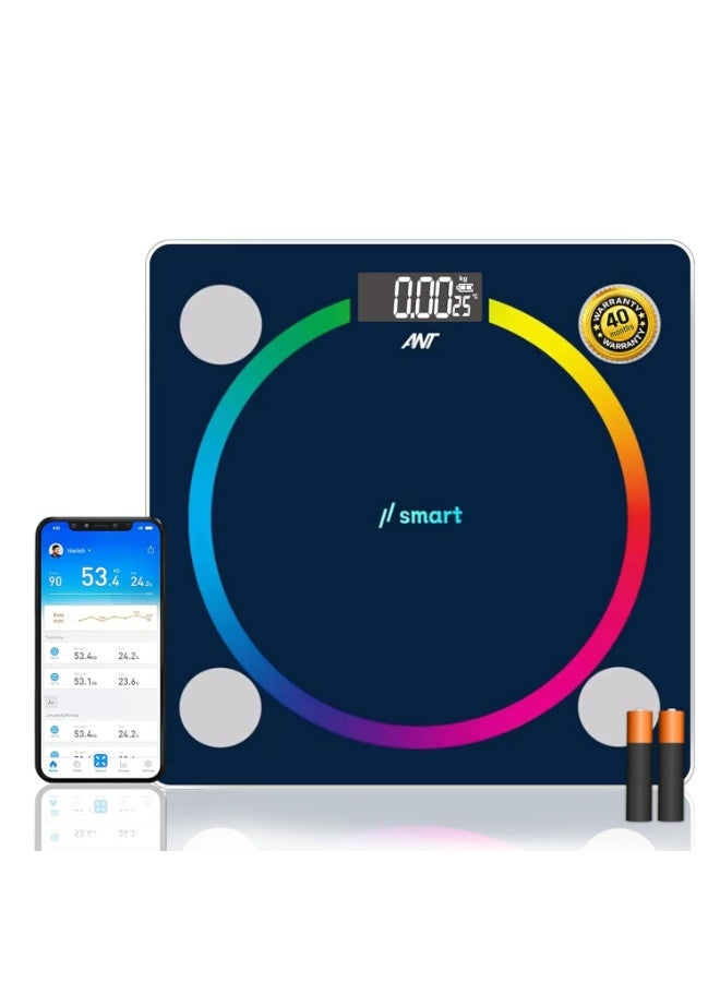 ANT Esports Flora Smart Scale | Digital Bathroom Scale | Accurate to 0.1kg | Body Weight and Fat Monitor | Muscle BMI | Bluetooth Electronic Body Composition Monitor | 180kg Capacity | Black - Image 1