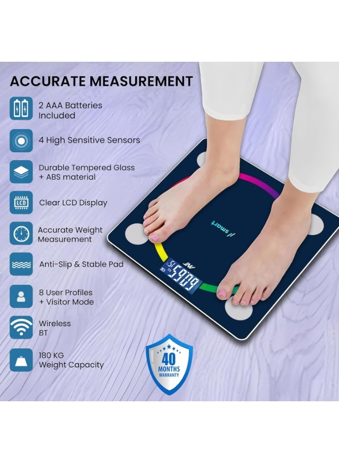ANT Esports Flora Smart Scale | Digital Bathroom Scale | Accurate to 0.1kg | Body Weight and Fat Monitor | Muscle BMI | Bluetooth Electronic Body Composition Monitor | 180kg Capacity | Black - Image 2