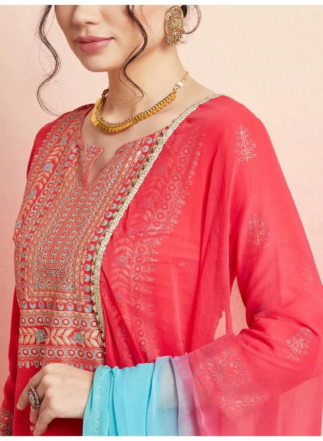 أيه كيه إس AKS Ethnic Motifs Printed Round Neck Kurta & Palazzos With Dupatta