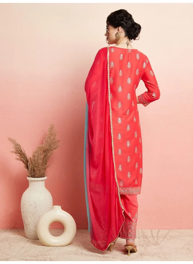 أيه كيه إس AKS Ethnic Motifs Printed Round Neck Kurta & Palazzos With Dupatta