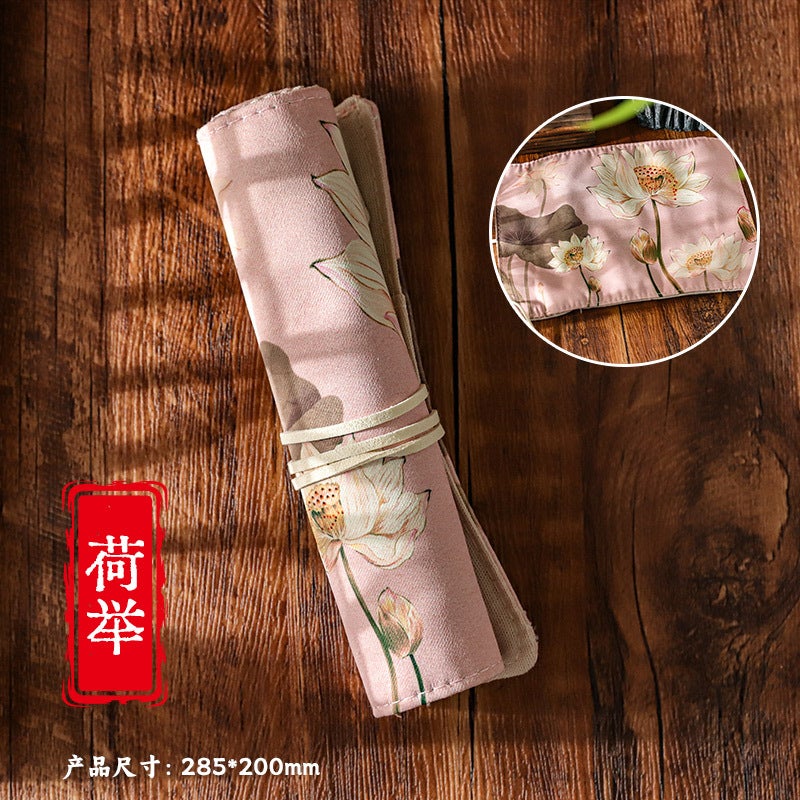 Silk dyed Palace style pencil case ancient style Series 4 creative retro large capacity stationery storage bag for students Lotus lift 