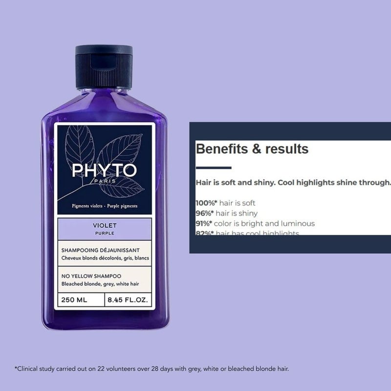PHYTO PARIS Purple No Yellow Shampoo 250 ml - Violet Pigments for Blonde, Grey, and White Hair - Image 5