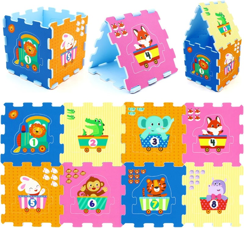 GLACER Kids Foam Puzzle Play Mat, 8-Piece Interlocking Baby Floor Puzzle Tiles w/Educational Animal Patterns, Non-Slip Waterproof Foam Crawling Mat for Toddler Playroom (Animal & Number Pattern) - Image 1