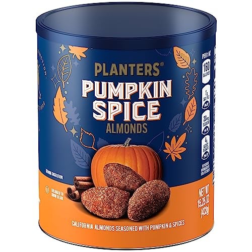 PLANTERS Fall Edition Pumpkin Spice Almonds, Pumpkin Spice Snacks, Cooking & Baking Nuts & Seeds, Flavored Almonds, Seasonal Nuts, Fall Party Snacks, Plant-Based Protein, 15.25 oz Canister - Image 1