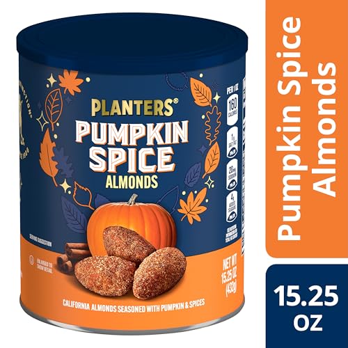 PLANTERS Fall Edition Pumpkin Spice Almonds, Pumpkin Spice Snacks, Cooking & Baking Nuts & Seeds, Flavored Almonds, Seasonal Nuts, Fall Party Snacks, Plant-Based Protein, 15.25 oz Canister - Image 2