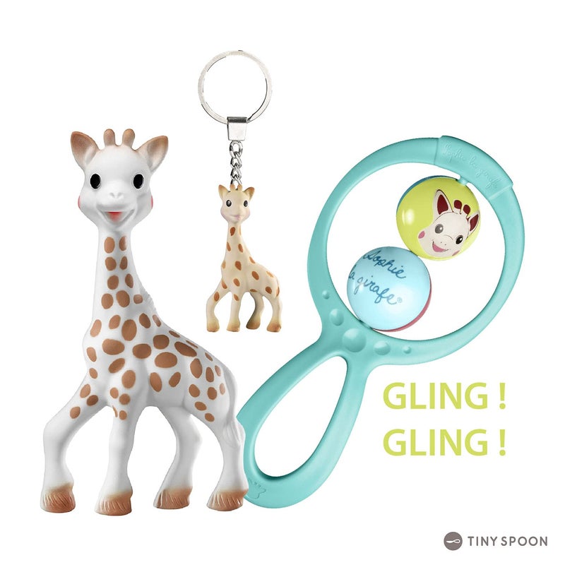 3 sprouts Sophie la Girafe Baby Essentials Gift Set, Original Giraffe Teething Toy, Rattle and Giraffe Keyring, Newborn 0m+ - Image 2