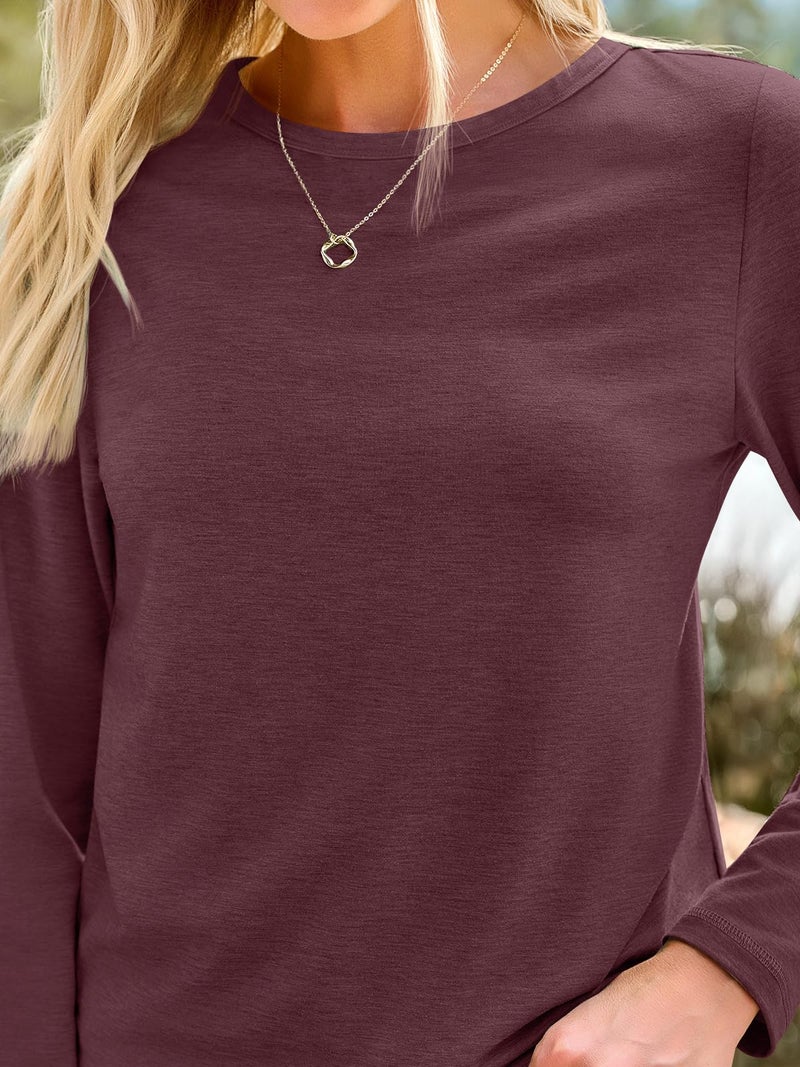 AUTOMET Womenâ€˜s Basic Long Sleeve Crewneck, Plus Size Winter & Spring Top, Casual Fall Tee for Teacher & Everyday Outfits 01WineRed XS - Image 5