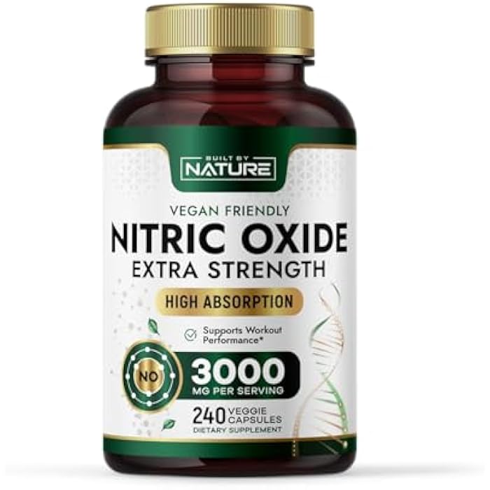 Built by Nature Nitric Oxide Supplement 3000mg with L-Arginine and L-Citrulline - 240 Capsules - Image 1
