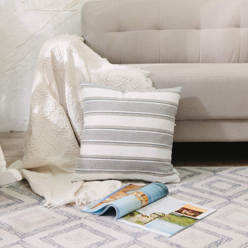 NATUS WEAVER Stripe Pillow Case Soft Faux Linen Decorative Throw Cushion Cover Pillowcase with Hidden Zipper for Sofa Bedroom 18" x 18" 2 Piece - Image 2