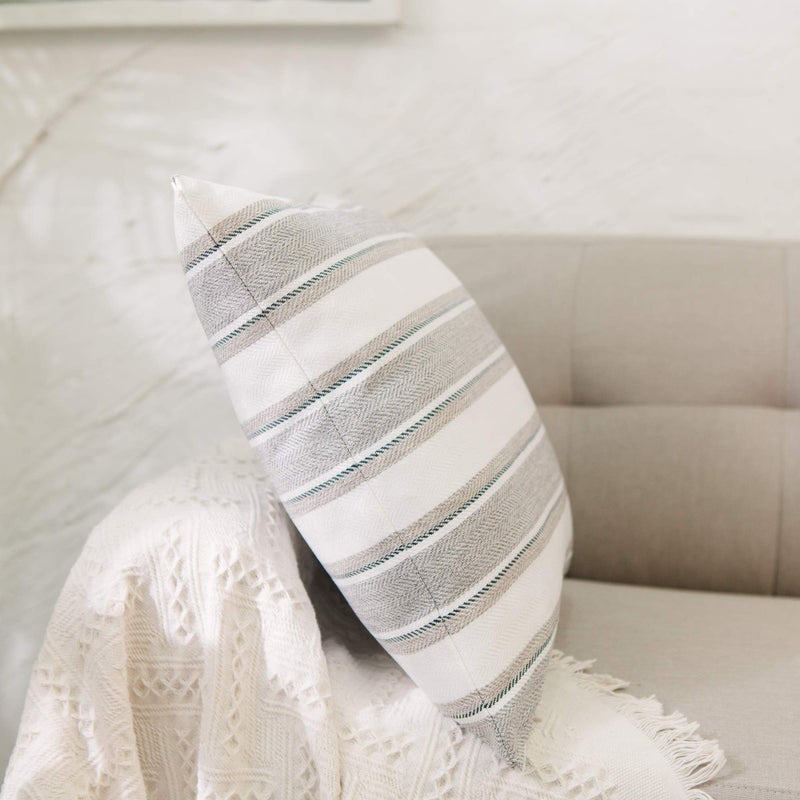 NATUS WEAVER Stripe Pillow Case Soft Faux Linen Decorative Throw Cushion Cover Pillowcase with Hidden Zipper for Sofa Bedroom 18" x 18" 2 Piece - Image 4