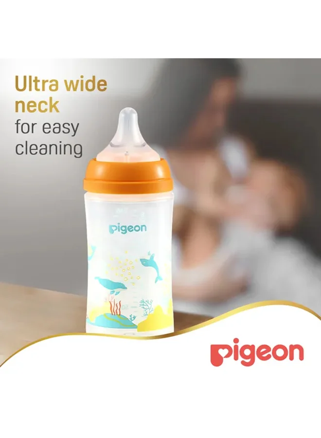 pigeon Softouch Wide Neck Peristaltic Plus Decorated Nursing Bottle, SS Nipple Size, Bpa Free, 0+ Months, 240ML - Assorted