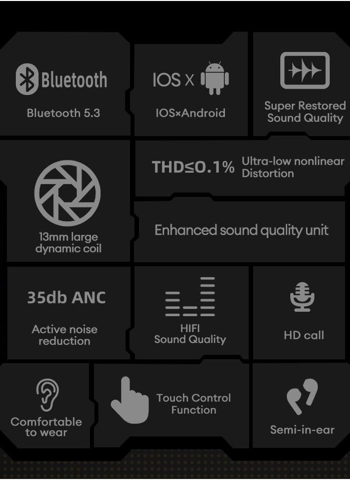 TRANSFORMERS - Transformers TF-T12 TWS Wireless Headphones Bluetooth 5.3 Phantom Silver Game Sports - Image 1