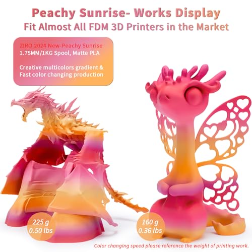 ZIRO Fast Color Changing PLA, Matte Multi Colors Filament 1.75mm, Color Change by Length 3D Printer PLA, Dimensional Accuracy +/-0.03mm, Fit Most 3D Printers, 1KG/ 2.2lbs Spool, Peachy Sunrise - Image 2