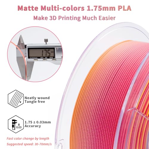 ZIRO Fast Color Changing PLA, Matte Multi Colors Filament 1.75mm, Color Change by Length 3D Printer PLA, Dimensional Accuracy +/-0.03mm, Fit Most 3D Printers, 1KG/ 2.2lbs Spool, Peachy Sunrise - Image 3