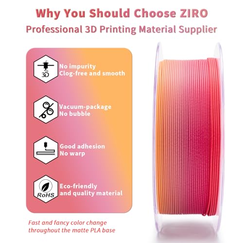 ZIRO Fast Color Changing PLA, Matte Multi Colors Filament 1.75mm, Color Change by Length 3D Printer PLA, Dimensional Accuracy +/-0.03mm, Fit Most 3D Printers, 1KG/ 2.2lbs Spool, Peachy Sunrise - Image 4