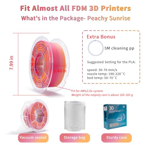 ZIRO Fast Color Changing PLA, Matte Multi Colors Filament 1.75mm, Color Change by Length 3D Printer PLA, Dimensional Accuracy +/-0.03mm, Fit Most 3D Printers, 1KG/ 2.2lbs Spool, Peachy Sunrise - Image 5