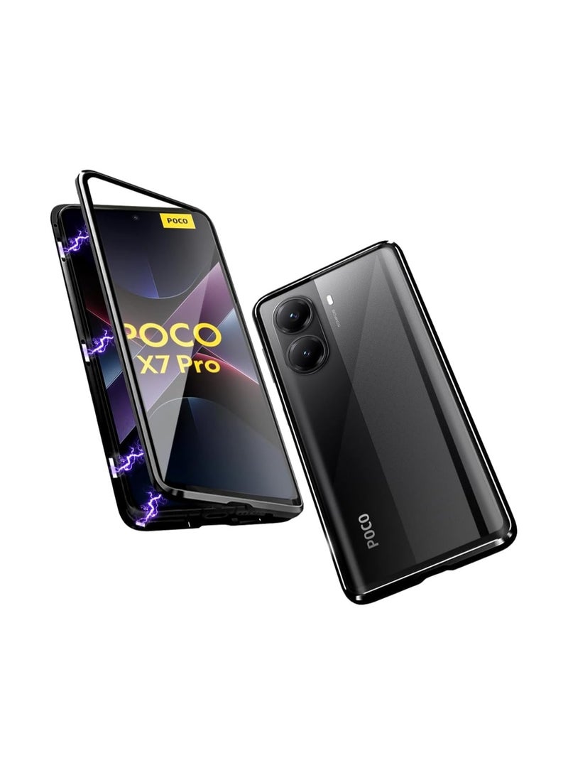 general Double-sided glass case compatible with Xiaomi POCO X7 Pro/Redmi Turbo 4, magnetic metal frame double-sided transparent tempered glass cover, shockproof and drop-proof - Image 1