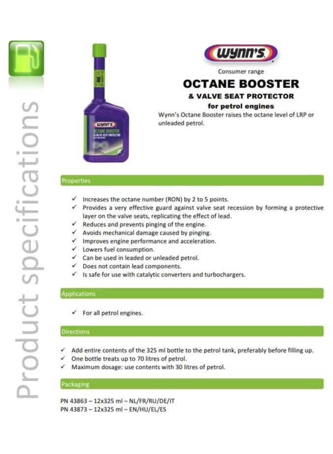 وينز واقي مقعد الصمام ومعزز الأوكتان W43873 من Wynn's، 325 مل - Image 4