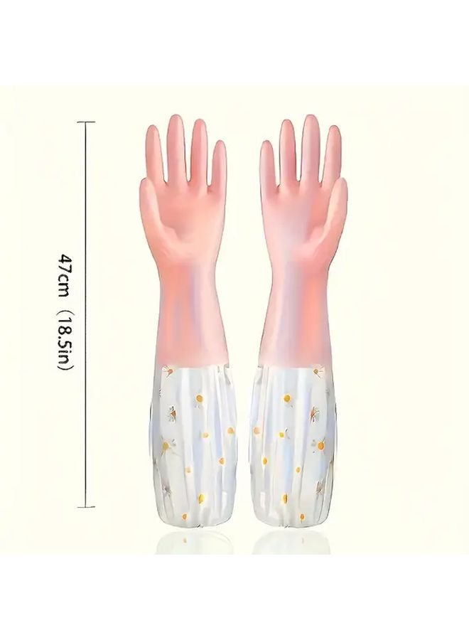 1 Pair PVC Waterproof Cleaning Gloves Non Slip Plush Winter Ready Random Color - Image 4