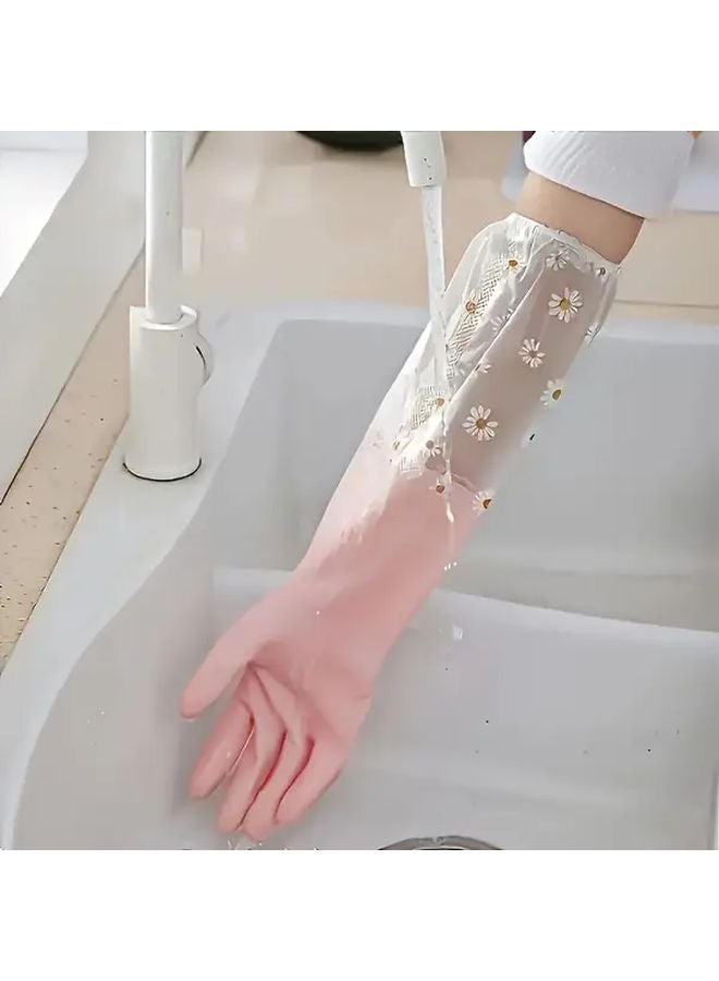 1 Pair PVC Waterproof Cleaning Gloves Non Slip Plush Winter Ready Random Color - Image 2