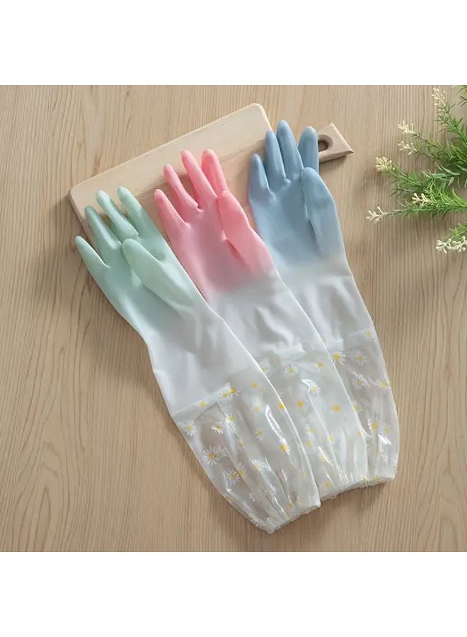 1 Pair PVC Waterproof Cleaning Gloves Non Slip Plush Winter Ready Random Color - Image 3