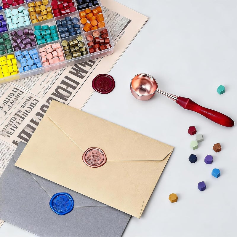 TRINIDa Wax Seal Kit - 420 Pcs in 28 Colors, Eco-Friendly Fast Melting Sealing Wax, Smokeless & Bubble-Free Wax Seal Beads with Melting Spoon & 10 Tea Lights for Wedding Invitations & Envelopes - Image 3