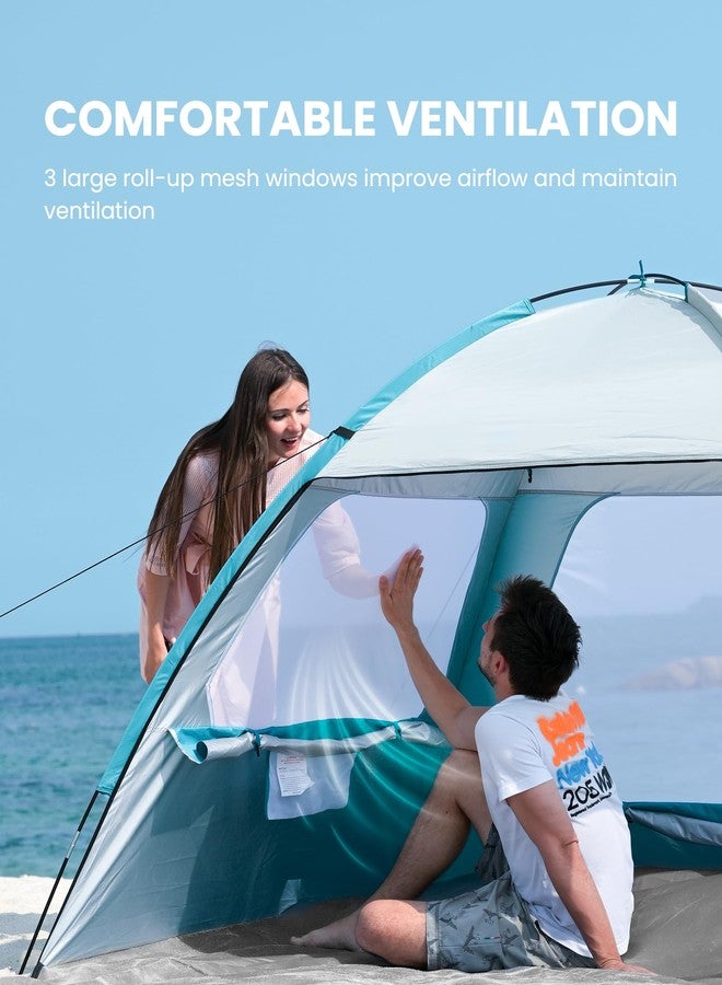 اوت دور ماستر خيمة شاطئ OutdoorMaster تتسع لـ 3/4 أشخاص - مظلة شمسية سهلة التركيب، مظلة شاطئ محمولة مع حماية من الأشعة فوق البنفسجية بدرجة 50+، فتحة سقف قابلة للإزالة، حجم عائلي - 4 أشخاص، لون أخضر زيتوني - Image 4