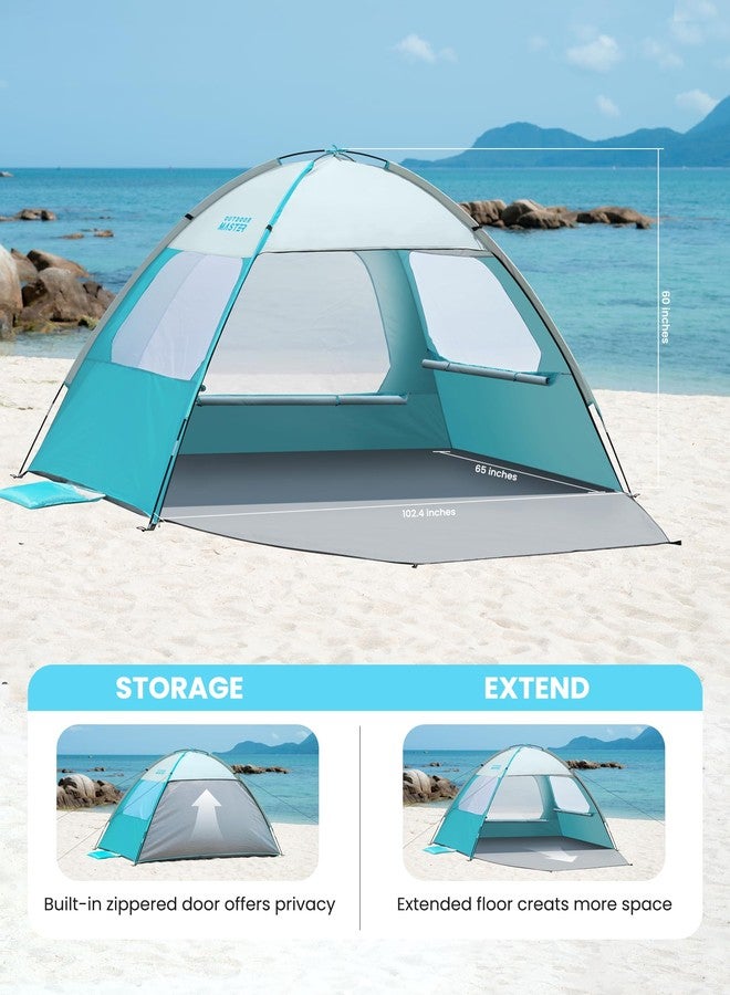 اوت دور ماستر خيمة شاطئ OutdoorMaster تتسع لـ 3/4 أشخاص - مظلة شمسية سهلة التركيب، مظلة شاطئ محمولة مع حماية من الأشعة فوق البنفسجية بدرجة 50+، فتحة سقف قابلة للإزالة، حجم عائلي - 4 أشخاص، لون أخضر زيتوني - Image 5