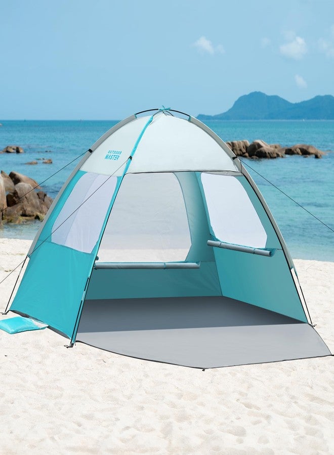 اوت دور ماستر خيمة شاطئ OutdoorMaster تتسع لـ 3/4 أشخاص - مظلة شمسية سهلة التركيب، مظلة شاطئ محمولة مع حماية من الأشعة فوق البنفسجية بدرجة 50+، فتحة سقف قابلة للإزالة، حجم عائلي - 4 أشخاص، لون أخضر زيتوني - Image 1