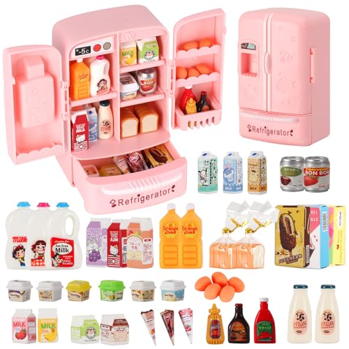 Kimo Mini Refrigerator Toy Fill The Fridge with Ice Cream Juice 40 Mini Food Toys for Dollhouse Accessories Kitchen Playset Realistic Refrigerator Play Gift for Kids - Image 1
