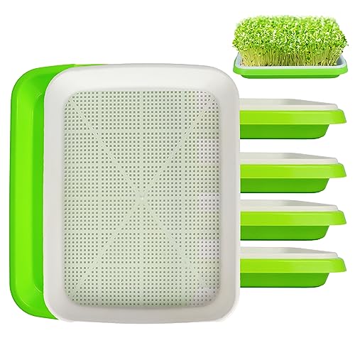 SDLDEER Seed Sprouting Tray, 5 Packs Microgreens Growing Trays Big Capacity Sprouts Growing Kit Soil-Free Sprouter Tray for Sprouting Seeds, Beans, Wheatgrass - Image 1