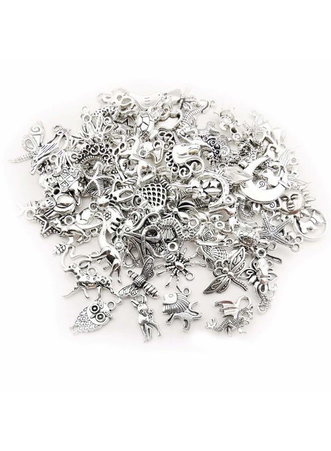 Youdiyla 200 Mixed Charms Collection, Antique Silver Tone, Charms Metal Pendant Craft Supplies Findings for Crafting Necklace Bracelet Jewelry Making HM332 - Image 4